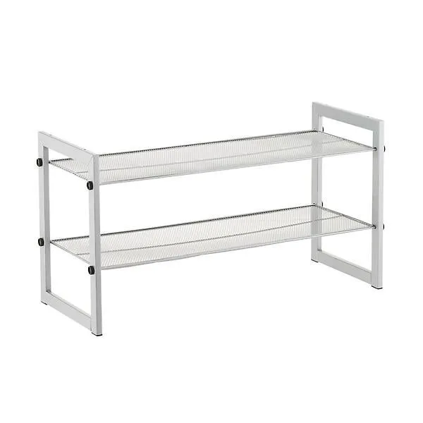 2-Tier Stackable Mesh Shoe Shelves Platinum