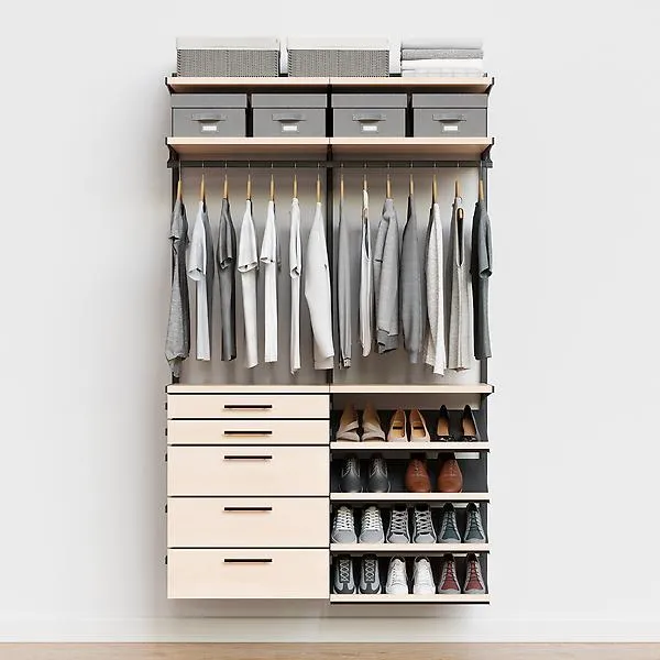 Décor+ by Elfa 4' Closet w/ Angled Shelves Mt Grey & Nat Birch