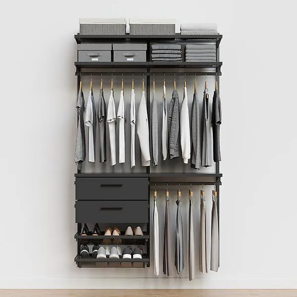 Décor+ by Elfa 4' Closet w/ Solid Drawers Matte Grey & Grey