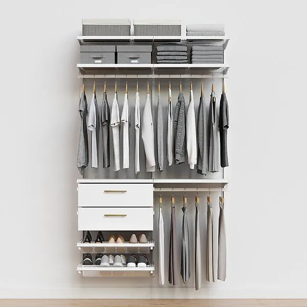 Décor+ by Elfa 4' Closet w/ Solid Drawers Matte White & White