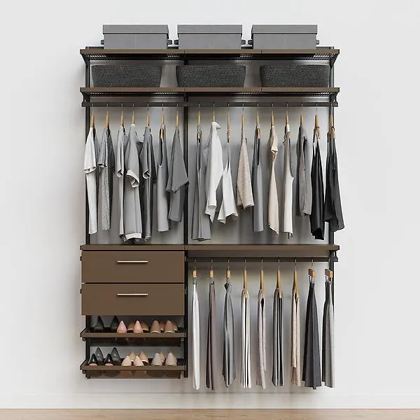 Décor+ by Elfa 5' Closet w/ Solid Drawers Mt Grey & St Birch
