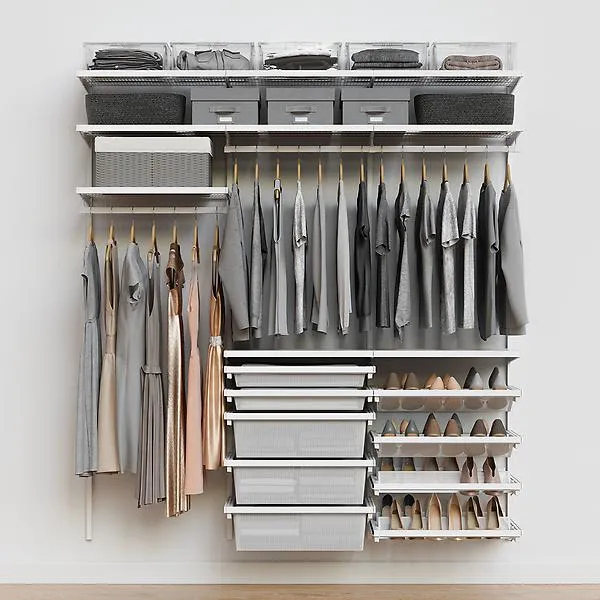 Décor+ by Elfa 6' Reach-In Closet w/ Mesh Drawers Matte White & White
