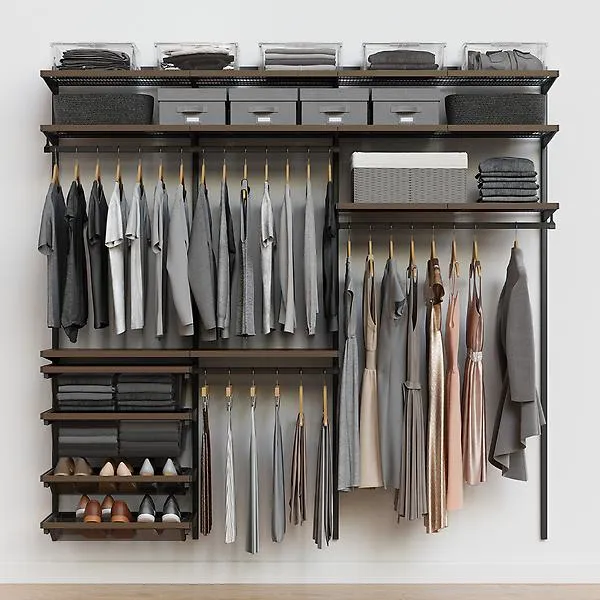 Décor+ by Elfa 7' Closet w/ Mesh Drawers Mt Grey & St Birch