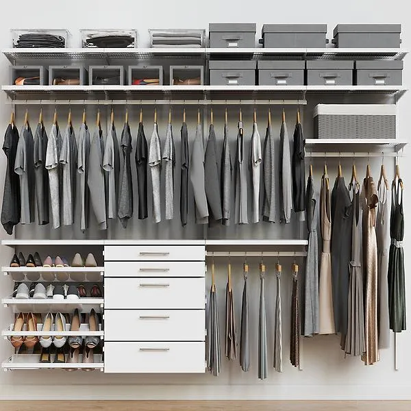 Décor+ by Elfa 8' Closet w/ Solid Drawers Matte White & White