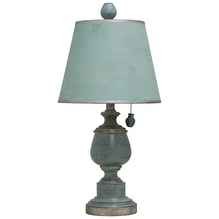 Blue Table Lamp with Chain Pull