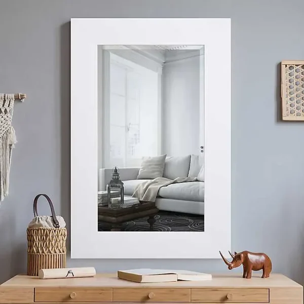 White Rectangular Beveled Wall Mirror