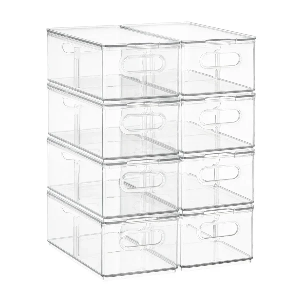 Case of 8 T.H.E. Lg Divided Fridge Bin Clear